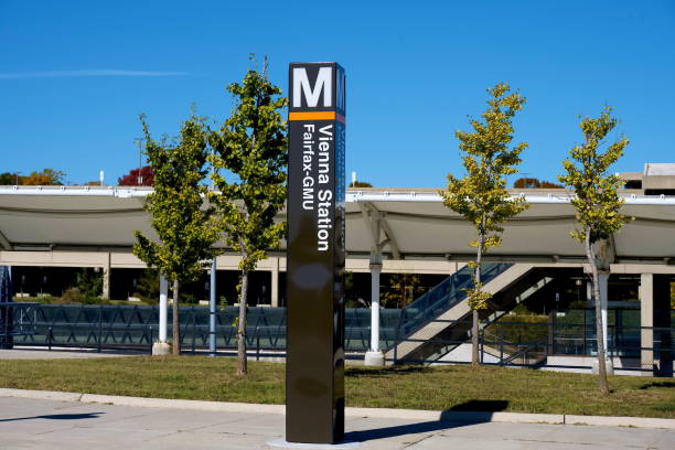 Fairfax, Virginia, USA - October 25, 2024: Sign outside the Washington Metropolitan Area Transit Authority’s (WMATA) Vienna Metro Station serving the Vienna, Fairfax, and George Mason University communities.