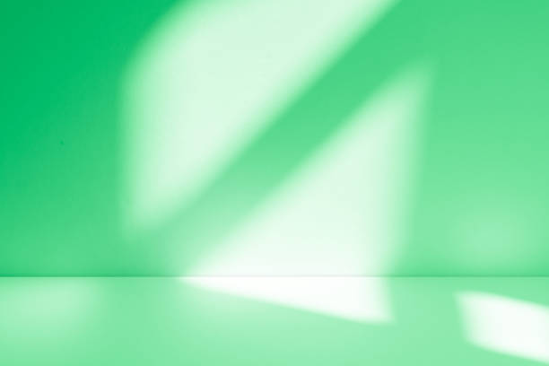 istock Studio style background wall decoration presentation uses white and green tones. with shadows cast from a nearby window, concept creating a decorative 2184471873