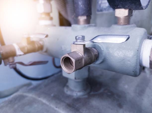 istock Outlet valve gate of air compressor for pneumatic system. 2184477970