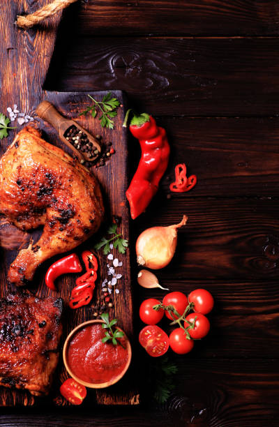 Roasted chicken legs with spices and vegetables