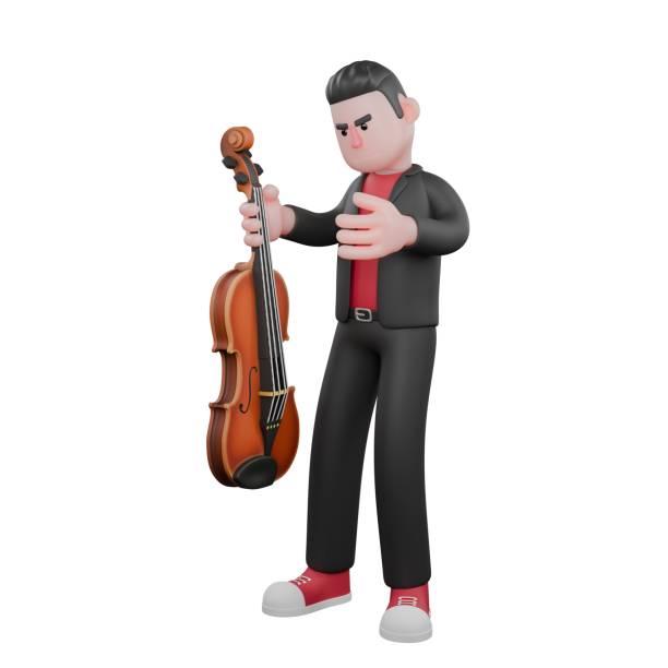 istock Dance Performer 3D Cartoon Character. A male choreographer stands while holding a violin in his right hand. Choreographer 2184485211