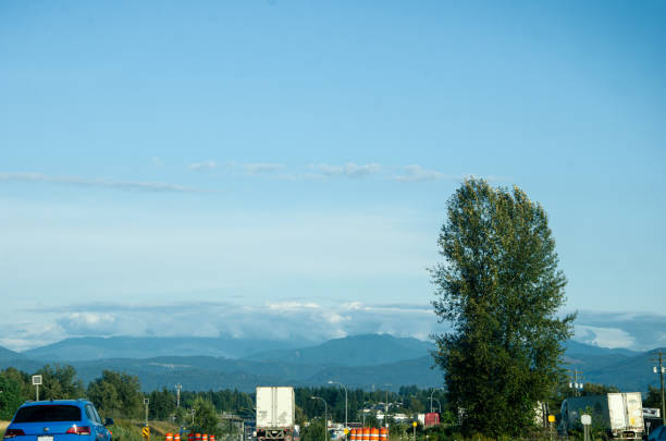 View of Fraser Valley and mountains from Abbotsford, BC, Canada