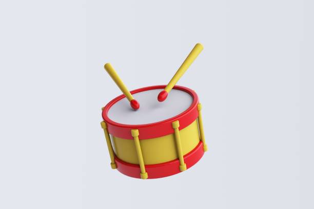 3D Rendering of Colorful Drum on White Background.