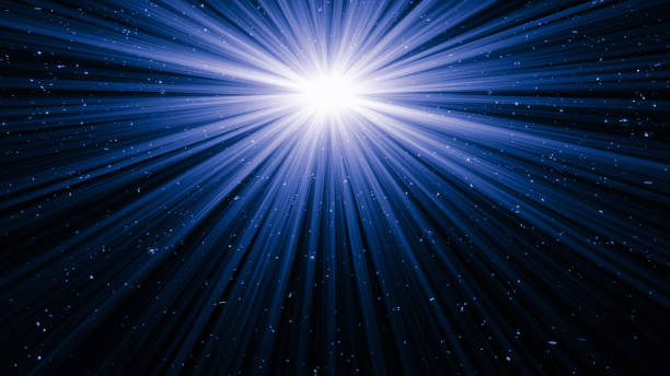 istock Horizontal dark navy blue creative New Year Diwali festive celebration serene spiritual greeting cards / backgrounds with snowing glittering sunburst bright white moonlight beam ethereal lights backdrop 2184490077