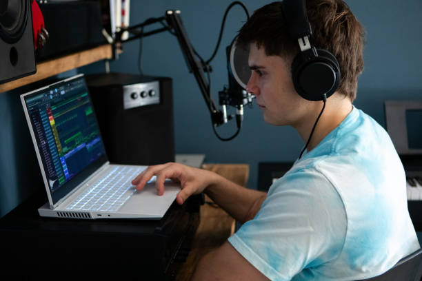 sound engineer, technician, editor, producer working in digital editing studio for TV broadcasting, recording, post production, film, music video production