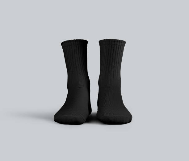 istock Mockup of black medium socks 3D rendering, front view, for design, print, pattern, branding, advertising. 2184492823