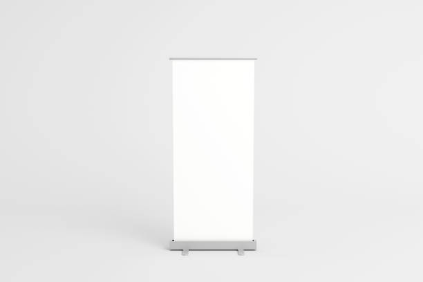 istock Minimalist retractable banner stand with blank white display. 2184500281