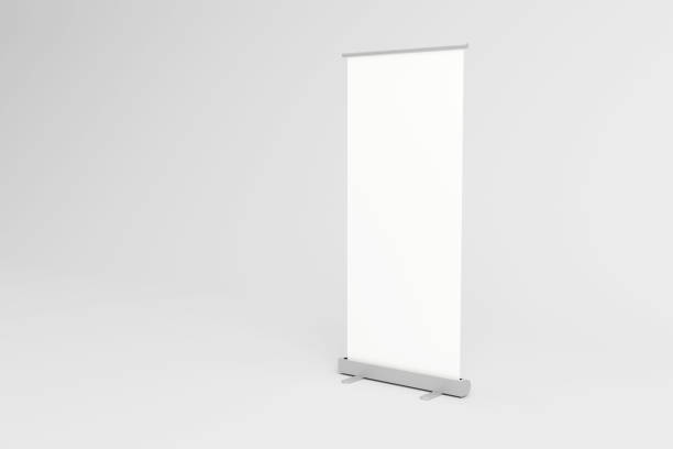 istock Minimalist retractable banner stand with blank white display. 2184500318