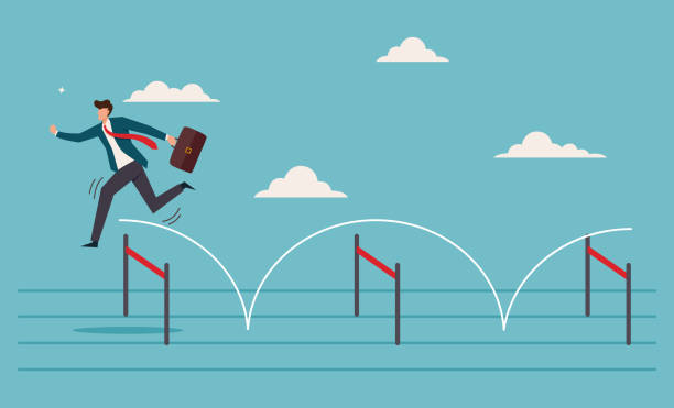 istock Businessman leaping over hurdles to achieve success, determination and progress concept, suitable for business, finance or career growth themes 2184500804