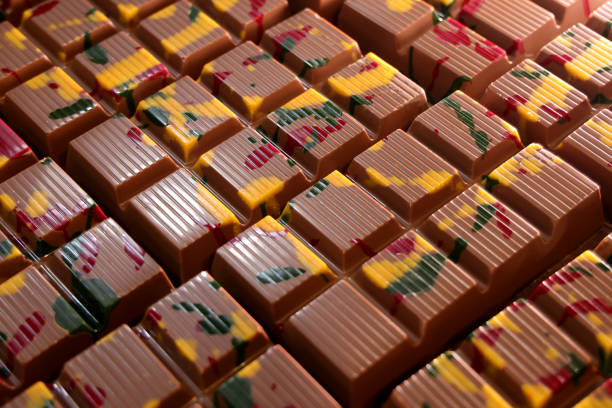 Chocolate with mint on white background.
