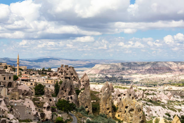 istock Panoramic view of Uchisar town with its unique rock formations against a dramatic sky in Cappadocia, Turkiye (Turkey) 2184512025