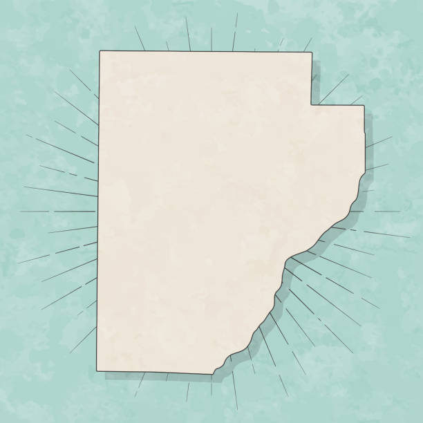 Map of Fulton County - Illinois, in a trendy vintage style. Beautiful retro illustration with old textured paper and light rays in the background (colors used: blue, green, beige and black for the outline). Vector Illustration (EPS file, well layered and grouped). Easy to edit, manipulate, resize or colorize. Vector and Jpeg file of different sizes.