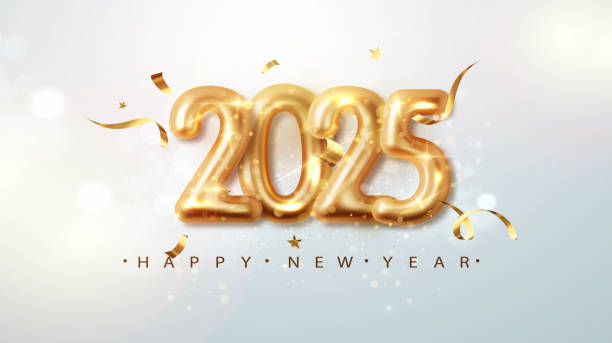 istock Happy new year 2025 metallic gold metal number on white background. 2184516451
