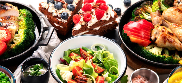A variety of food items are displayed in an appetizing way.