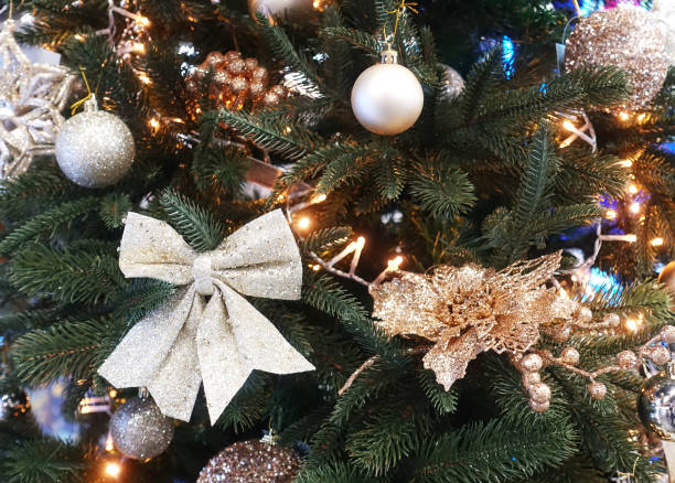 istock Christmas golden flowers and balls 2184518207