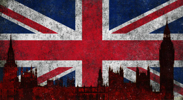 istock UK flag on grunge textured background with Big Ben silhouette 2184520645