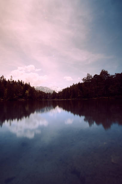 Lake D'Arpy at sunrise with Mont Blanc range reflections, autumn colors  - Val D'Aosta - Italy