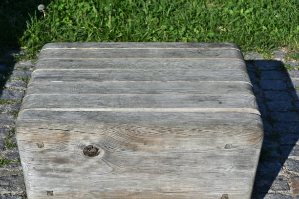 Wooden bench in river pedestrian area