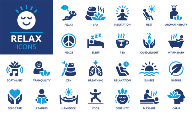 sada ikon relaxace - meditace aktivita stock ilustrace