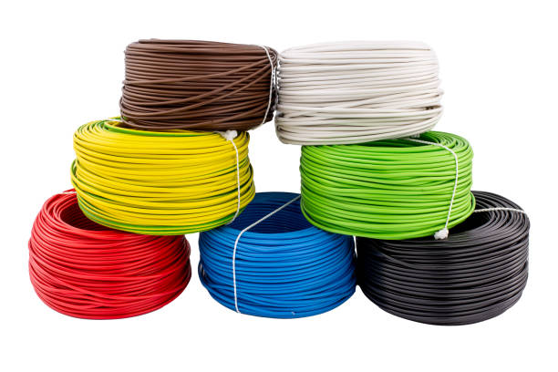istock Stacked Coils of Multicolored Electrical Wires on White Background 2184527949
