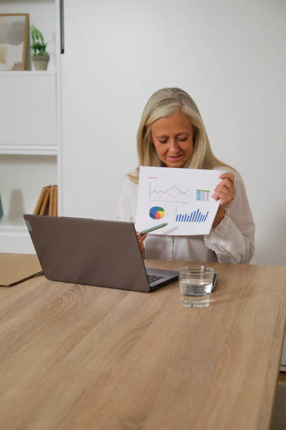 istock Businesswoman analyzing charts and graphs on a video conference call 2184533064