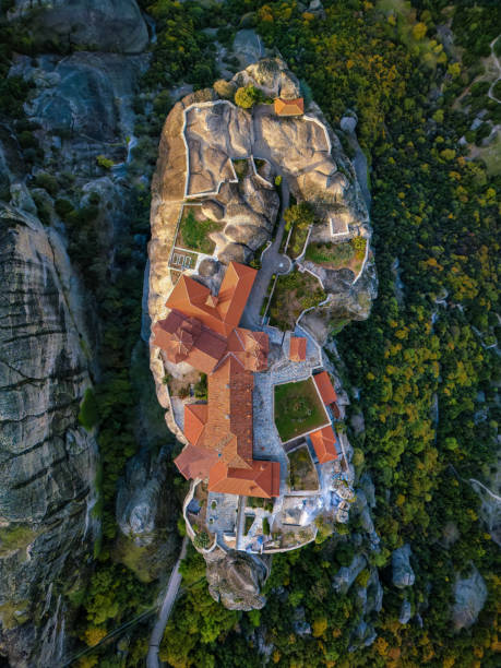 istock Aerial overhead view view of Meteora mountains with Agia Triada monastery 2184533606