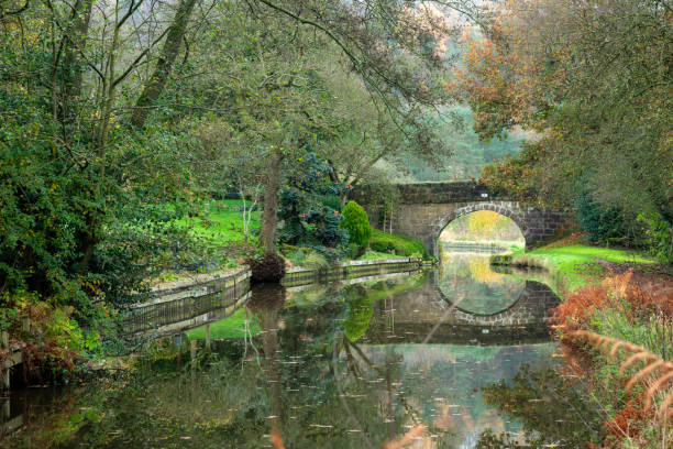 Bridge 5 of the Leek branch of the Caldon canal inland waterway near Cheddleton. Bridge 5 of the Leek branch of the Caldon canal inland waterway near Cheddleton, Staffordshire, England, UK during autumn. stoke on trent stock pictures, royalty-free photos & images