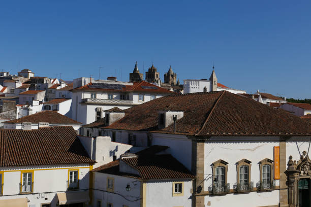 Evora, Portugal- October 10, 2022:Panoramic view of the old town of Evora