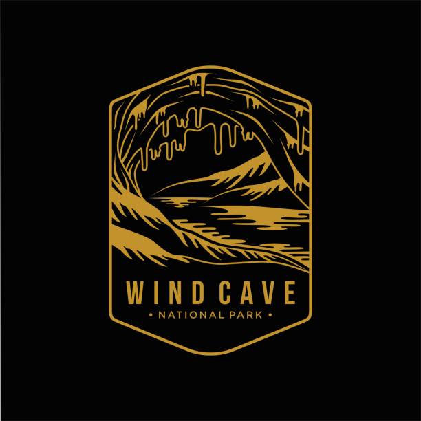 line art Emblem patch icon illustration of Wind Cave National Park