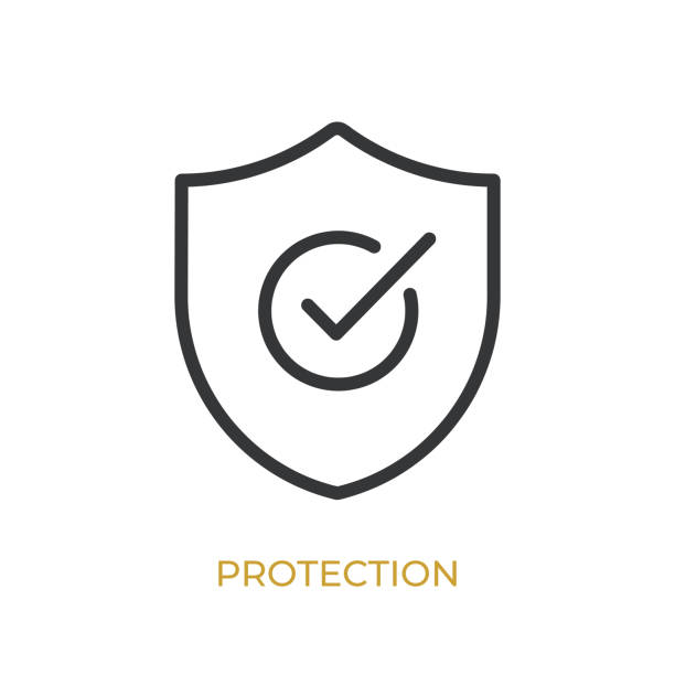 Protection glyph line icon. Thin line icon that can be applied anywhere, simple, pixel perfect and modern style Protection glyph line icon. Thin line icon that can be applied anywhere, simple, pixel perfect and modern style shield stock illustrations