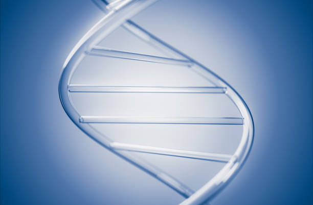 Abstract depiction of a DNA helix on a blue background, symbolizing genetic research, biology, and molecular science. Perfect for concepts related to genetics, healthcare, and biotechnology.
