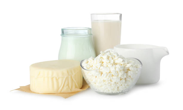 Different lactose free products isolated on white