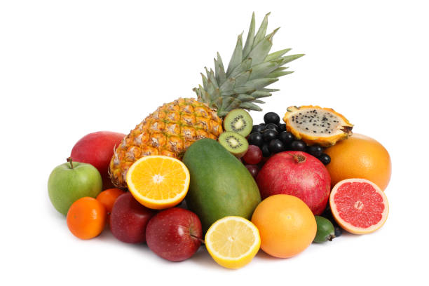 istock Many different fresh fruits isolated on white 2184565324