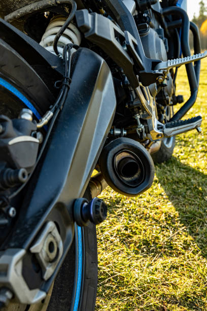 istock Sport motorcycle parked, view from the rear wheel. 2184569978