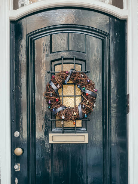 istock Beautiful Christmas wreath on the door 2184574651