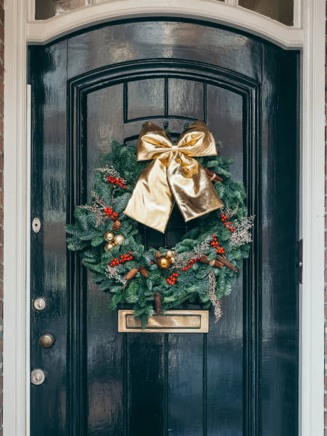 istock Beautiful Christmas wreath on the door 2184574653