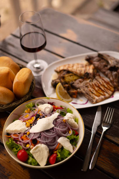 istock Rib fillet with salad red wine 2184576096