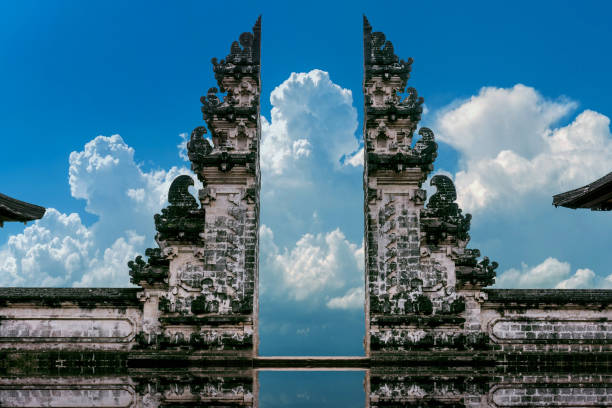 Temple gates at Lempuyang Luhur temple in Bali, Indonesia. stock photo