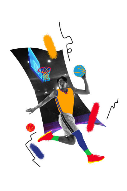 istock Contemporary art collage. Basketball player dunking with neon highlights, dynamic color contrasts and urban vibes, emphasizing athleticism and power. 2184580659