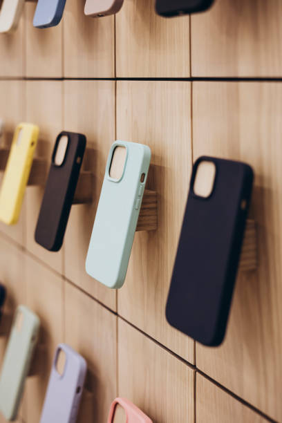 istock Assortment of protective cellphone phone cases in electronics shop interior. 2184581582