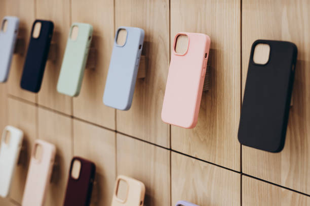 istock Assortment of protective cellphone phone cases in electronics shop interior. 2184581583