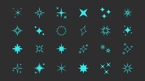 istock Set of original star sparkle shapes. Abstract shine effect vector sign. Retro futuristic bright vector icons collection. Glowing light effect, twinkle templates stars and bursts, shiny flash. 2184583149