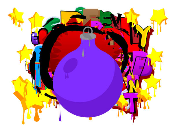 istock Christmas decoration ball graffiti with speech bubble. Abstract modern Messaging sign street art decoration, performed in urban painting style. 2184586312