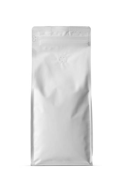 istock Flat bottom coffee pouch bag with one way degassing valve and pull tab zipper isolated on white. 2184590126
