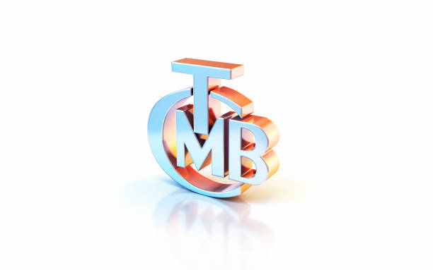 3d render Turkey Central Bank Sign with Metallic Blue and Yellow Reflections, Object + Shadow Clipping Path, Can Be Used For Concepts Such As Business And Finance, Investment, Economy, Earnings.