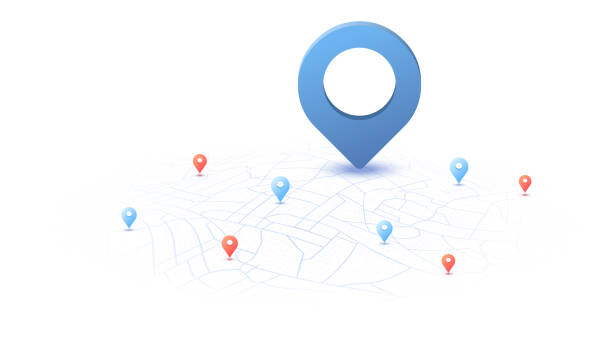 istock Locator position point. GPS tracking system to navigate around the city landmarks. Detailed city street map with directions to different locations. Vector illustration 2184595215