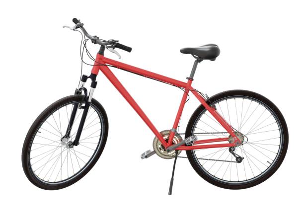 istock Red bicycle standing on kickstand, side view isolated on white background, 3D illustration 2184596214