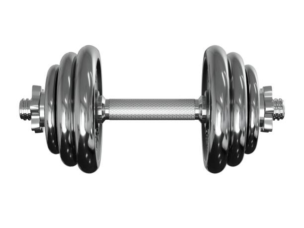 Black adjustable dumbbell, weightlifting gym equipment, side view, isolated on white background. 3D illustration