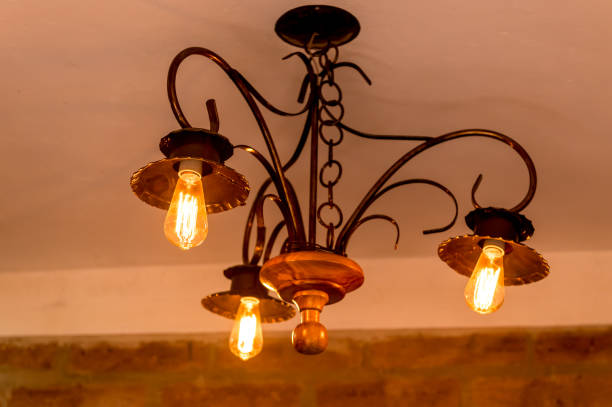 retro crystal chandelier with yellow light