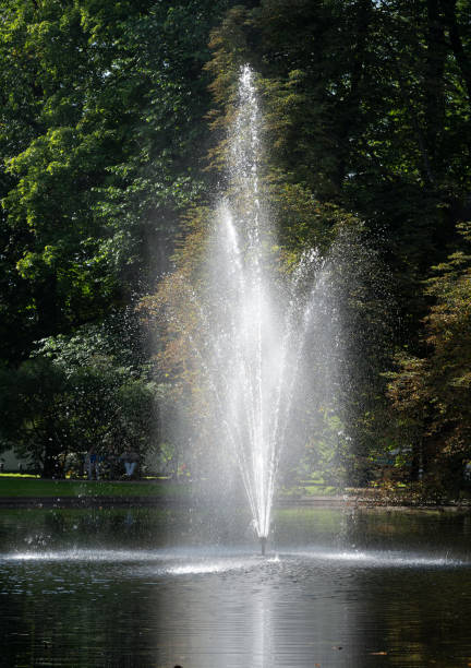 istock Fountain in pond in public park 2184598192